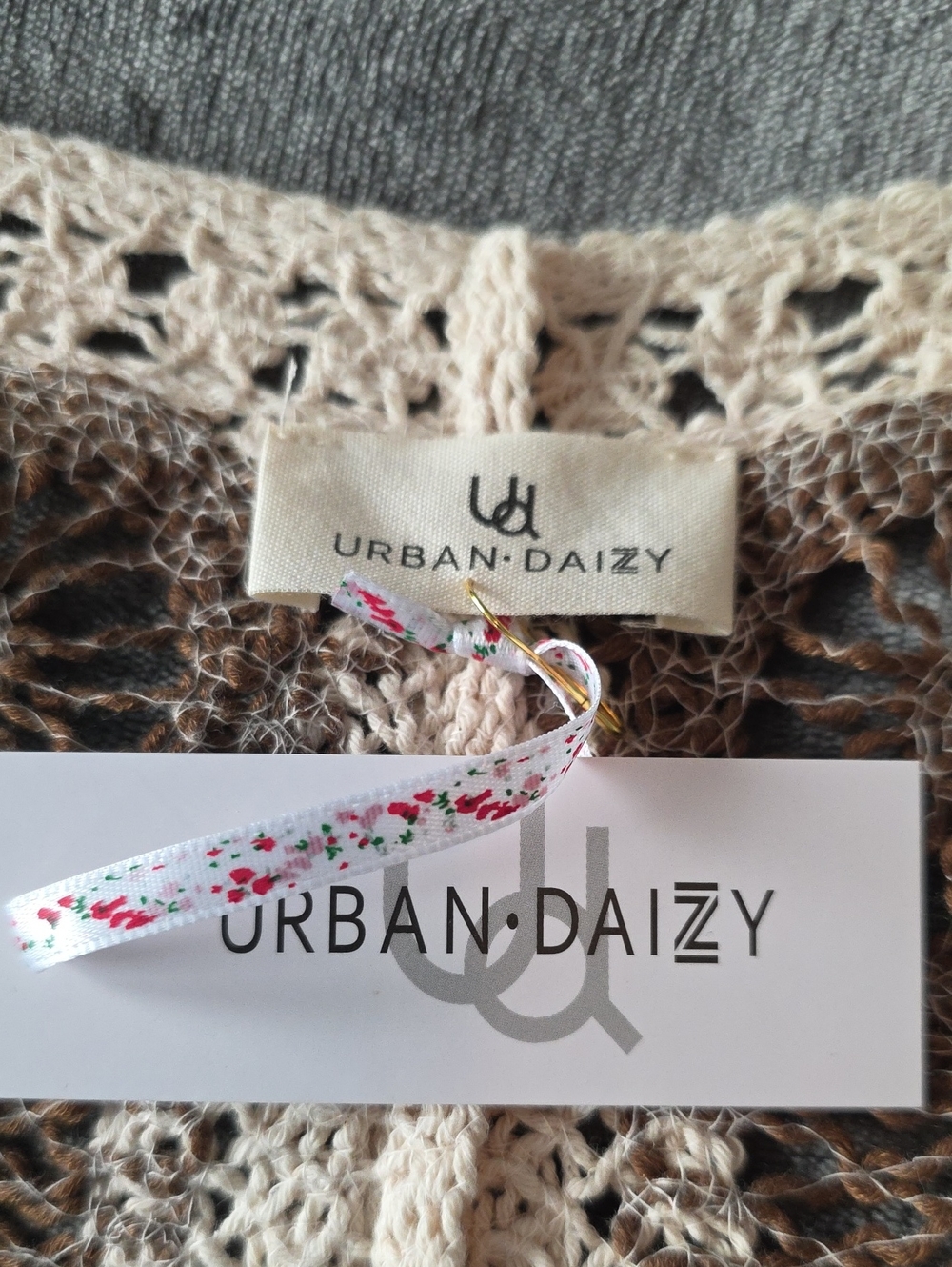 NWT Urban Daizy OS Crochet Butterfly Sleeve Cardigan Chocolate and Cream - Picture 8 of 10